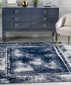 Well Woven Zaynab Vintage Abstract Border Blue Glam Rug Global