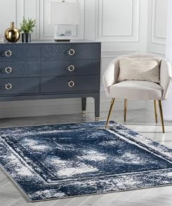 Well Woven Zaynab Vintage Abstract Border Blue Glam Rug Global