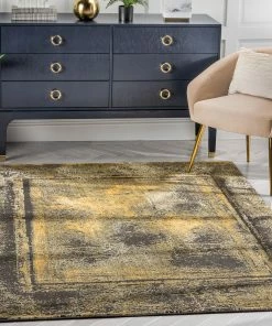 Well Woven Zaynab Vintage Abstract Border Grey Yellow Glam Rug
