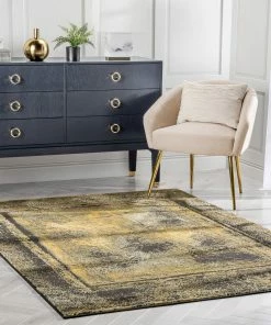 Well Woven Zaynab Vintage Abstract Border Grey Yellow Glam Rug