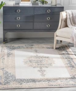 Well Woven Gemma Vintage Medallion Oriental Ivory Glam Rug