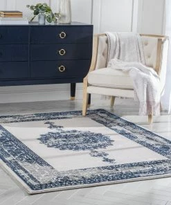 Well Woven Gemma Vintage Medallion Oriental Blue Glam Rug Global