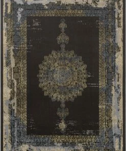 Well Woven Gemma Vintage Medallion Oriental Dark Grey Glam Rug