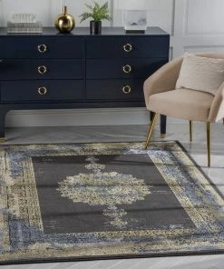 Well Woven Gemma Vintage Medallion Oriental Dark Grey Glam Rug