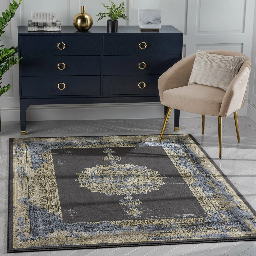 Well Woven Gemma Vintage Medallion Oriental Dark Grey Glam Rug 1 Well Woven Gemma Vintage Medallion Oriental Dark Grey Glam Rug