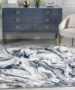 Well Woven Fay Modern Abstract Blue Glam Rug