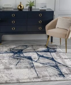 Well Woven Allegra Modern Abstract Blue Glam Rug Vintage