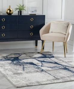 Well Woven Allegra Modern Abstract Blue Glam Rug Vintage