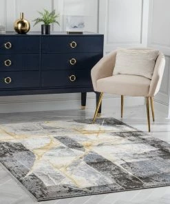 Well Woven Allegra Modern Abstract Grey Glam Rug