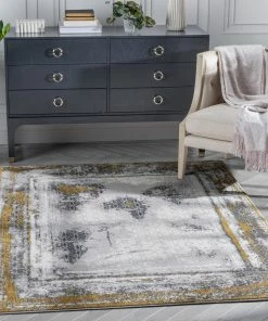 Well Woven Global Isolde Vintage Abstract Border Yellow Glam Rug