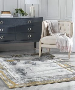 Well Woven Global Isolde Vintage Abstract Border Yellow Glam Rug