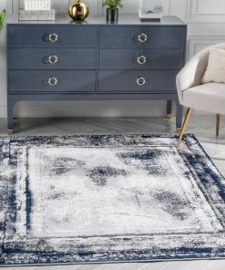 Well Woven Isolde Vintage Abstract Border Blue Glam Rug Global