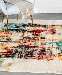Well Woven Sariah Modern Abstract Ivory Multi Shag Rug