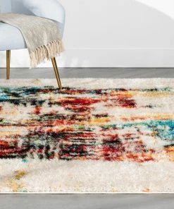 Well Woven Sariah Modern Abstract Ivory Multi Shag Rug