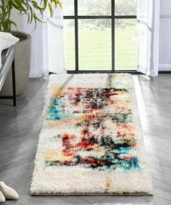 Well Woven Sariah Modern Abstract Ivory Multi Shag Rug