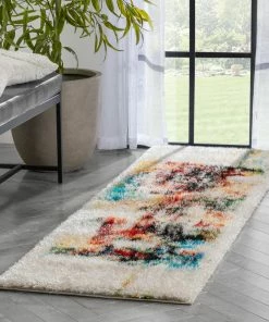 Well Woven Sariah Modern Abstract Ivory Multi Shag Rug
