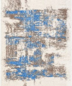 Well Woven Geometric Sariah Modern Abstract Ivory Blue Shag Rug