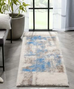Well Woven Geometric Sariah Modern Abstract Ivory Blue Shag Rug 25 Well Woven Geometric Sariah Modern Abstract Ivory Blue Shag Rug