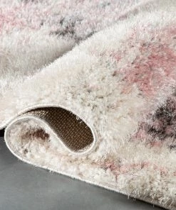 Well Woven Sariah Modern Abstract Ivory Blush Shag Rug