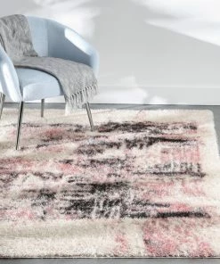 Well Woven Sariah Modern Abstract Ivory Blush Shag Rug