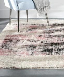 Well Woven Sariah Modern Abstract Ivory Blush Shag Rug