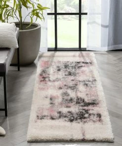 Well Woven Sariah Modern Abstract Ivory Blush Shag Rug