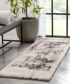 Well Woven Sariah Modern Abstract Ivory Blush Shag Rug