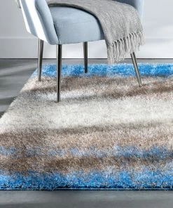 Well Woven Kynlee Modern Abstract Blue Shag Rug