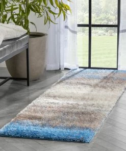 Well Woven Kynlee Modern Abstract Blue Shag Rug