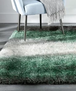 Well Woven Geometric Kynlee Modern Abstract Green Shag Rug