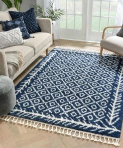Well Woven Global Agata Moroccan Geometric Shag Blue Rug