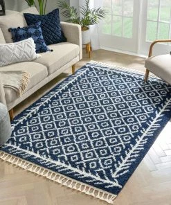 Well Woven Global Agata Moroccan Geometric Shag Blue Rug