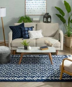 Well Woven Global Agata Moroccan Geometric Shag Blue Rug