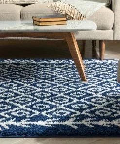 Well Woven Global Agata Moroccan Geometric Shag Blue Rug