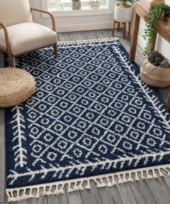 Well Woven Global Agata Moroccan Geometric Shag Blue Rug