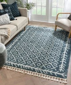 Well Woven Global Agata Moroccan Geometric Shag Light Blue Rug
