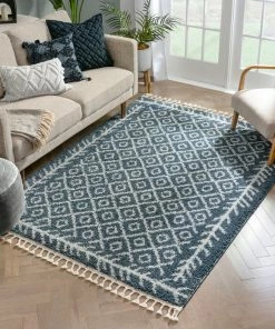 Well Woven Global Agata Moroccan Geometric Shag Light Blue Rug