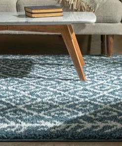 Well Woven Global Agata Moroccan Geometric Shag Light Blue Rug