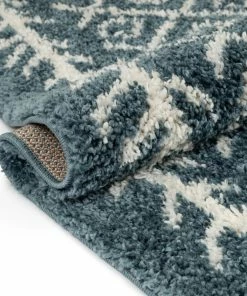 Well Woven Global Agata Moroccan Geometric Shag Light Blue Rug