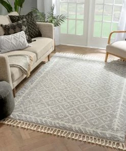 Well Woven Global Agata Moroccan Geometric Shag Grey Rug
