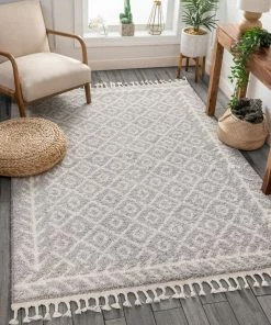 Well Woven Global Agata Moroccan Geometric Shag Grey Rug