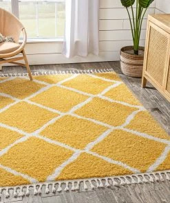 Well Woven Celosia Moroccan Trellis Shag Yellow Rug