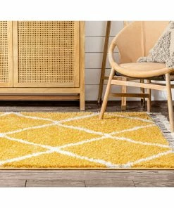 Well Woven Celosia Moroccan Trellis Shag Yellow Rug