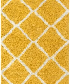 Well Woven Celosia Moroccan Trellis Shag Yellow Rug