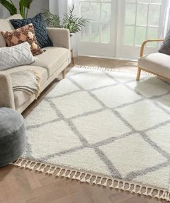 Well Woven Celosia Moroccan Trellis Shag White Rug