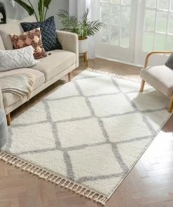 Well Woven Celosia Moroccan Trellis Shag White Rug