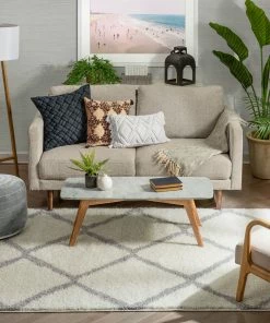 Well Woven Celosia Moroccan Trellis Shag White Rug