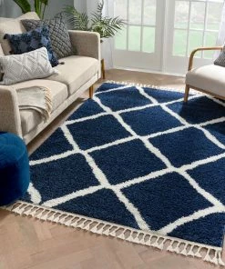 Well Woven Celosia Moroccan Trellis Shag Blue Rug