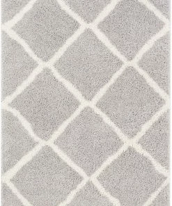 Well Woven Global Celosia Moroccan Trellis Shag Grey Rug