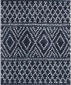 Well Woven Evora Moroccan Diamond Pattern Blue Thick & Soft Shag Rug Global